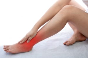 Young woman with ankle pain